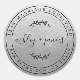 Elegante Namen Silver Wedding Rücksendeadresse Runder Aufkleber