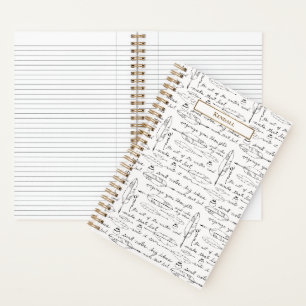 Elegante Namensfedern & Tinte Gold weiß Individuel Notizblock