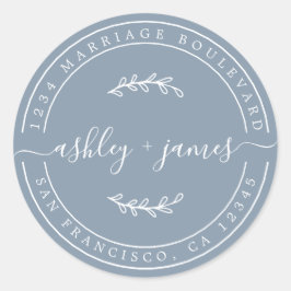 Elegante Names Blue Wedding Rücksendeadresse Runder Aufkleber