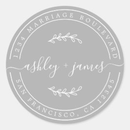 Elegante Names Gray Wedding Rücksendeadresse Runder Aufkleber