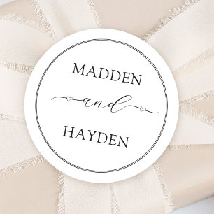 Elegante Names Hearts Script Calligraphy Wedding Runder Aufkleber