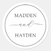 Elegante Names Hearts Script Calligraphy Wedding Runder Aufkleber (Vorderseite)