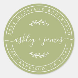 Elegante Names Leaf Green Wedding Rücksendeadresse Runder Aufkleber
