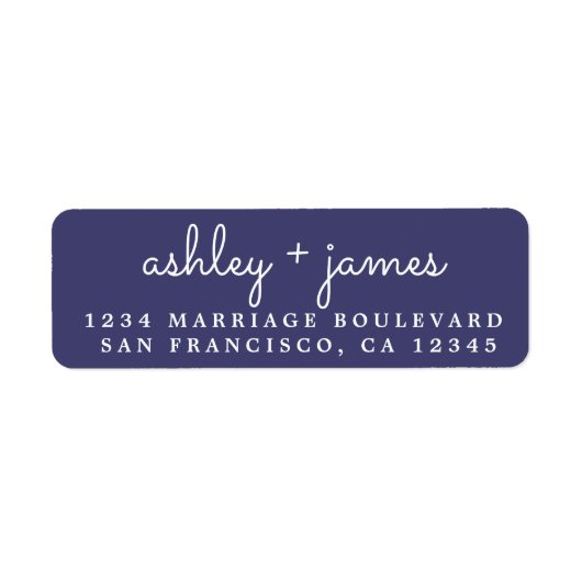 Elegante Names Navy Blue Wedding Rücksendeadresse (Vorne)