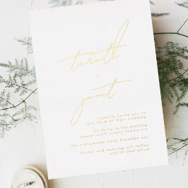 Elegante NAMES | Stilvolle White & GOLD Wedding Folieneinladung