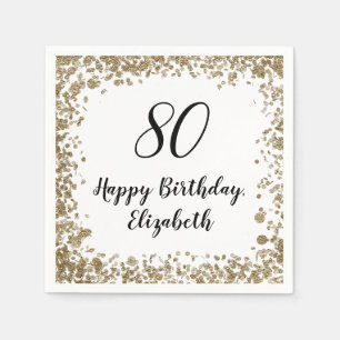 Elegante Napkins zum 80. Geburtstag mit Goldrägen Serviette