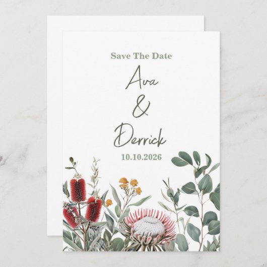 Elegante Native Floral Save the Date Card (Vorne/Hinten)