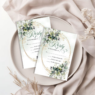 Elegante Natur Boho Grüne und Goldene Hochzeits-RS RSVP Karte