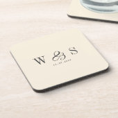 Elegante natürliche Creme erste Hochzeit Paare Getränkeuntersetzer (Linke Seite)