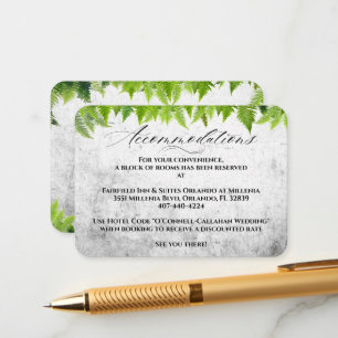 Elegante Natürliche Farne Hochzeitsunterkunft Begleitkarte