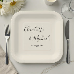 Elegante natürliche weiße Schrift Minimalistische Pappteller