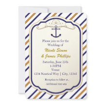 Elegante Nautical Anchor Blue White Gold Einladung