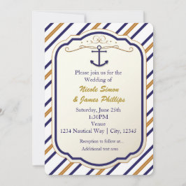 Elegante Nautical Anchor Blue White Gold Einladung