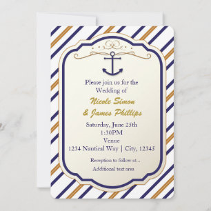 Elegante Nautical Anchor Blue White Gold Einladung