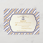 Elegante nautical Anchor Gold Blue White RSVP Card (Vorne/Hinten)
