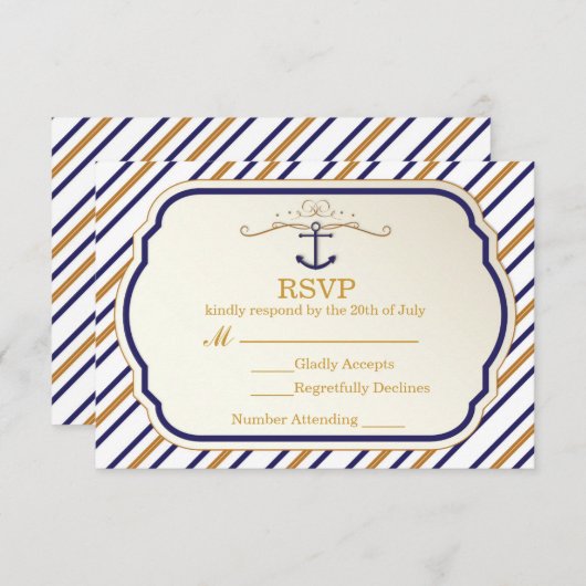 Elegante nautical Anchor Gold Blue White RSVP Card (Vorne/Hinten)