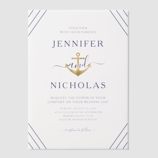 Elegante Nautical Anchor Wedding Pergament Einladungen (Vorderseite)