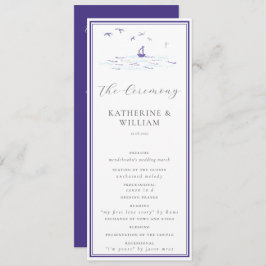 Elegante Nautical Boat Waves Navy Frame Wedding Programm