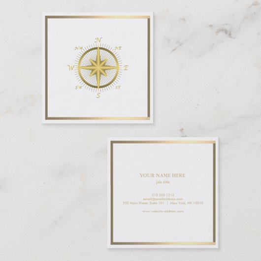 Elegante Nautical Compass Business Card Quadratische Visitenkarte (Vorne/Hinten)