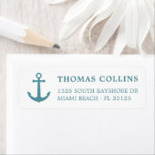 Elegante Nautical Deep Aqua Anchor Rücksendeadress (Insitu)
