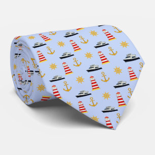 Elegante Nautical Icons auf Light Blue Neck Tie Krawatte
