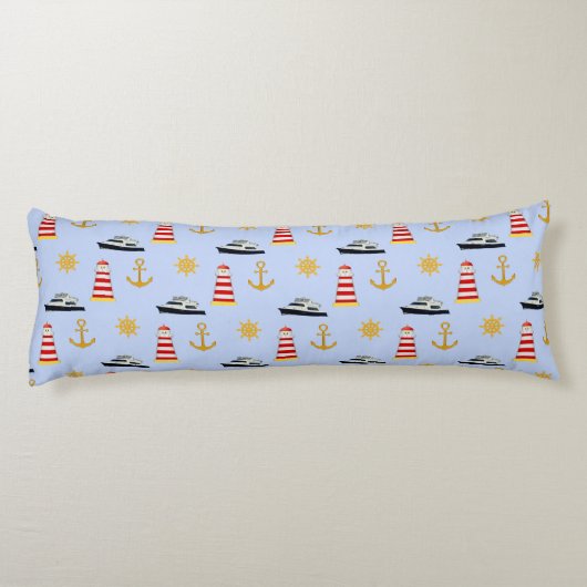 Elegante Nautical Icons auf Light Blue Seitenschläferkissen (Rückseite)
