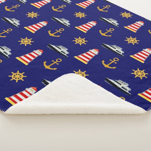 Elegante Nautical Icons auf Navy Blue Sherpadecke (3/4)