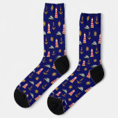 Elegante Nautical Icons auf Navy Blue Socken (Linkes Detail)