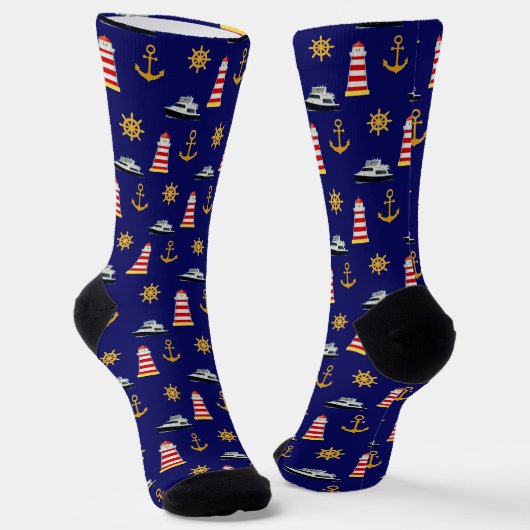 Elegante Nautical Icons auf Navy Blue Socken (Gewinkelt)