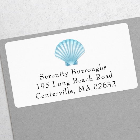 Elegante Nautical Muschel Blue Beach Wedding Adressaufkleber