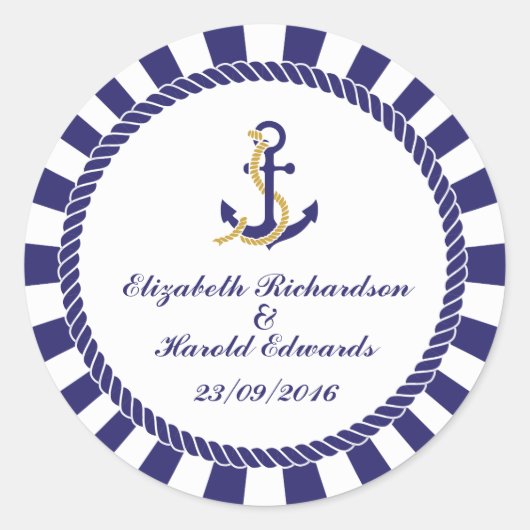 Elegante Nautical Navy Hochzeit Runder Aufkleber (Vorderseite)