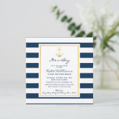 Elegante Nautical Navy und Gold Anchor Baby Shower Einladung (Stehend Vorderseite)