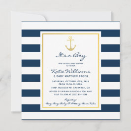 Elegante Nautical Navy und Gold Anchor Baby Shower Einladung