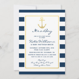 Elegante Nautical Navy und Gold Boy Baby Shower Einladung