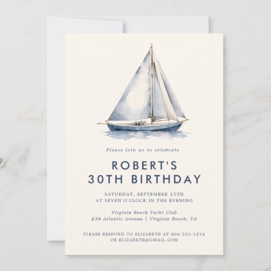 Elegante Nautical Sailboat Erwachsene Party Einlad Einladung