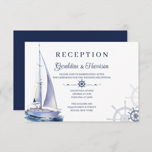 Elegante Nautical Sailing Hochzeitskarten Einladung (Vorne/Hinten)