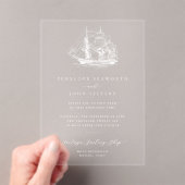 Elegante Nautical Ship Illustration White Wedding Acryleinladungen (Insitu (Handheld))