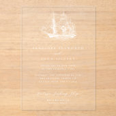 Elegante Nautical Ship Illustration White Wedding Acryleinladungen (Vorderseite)
