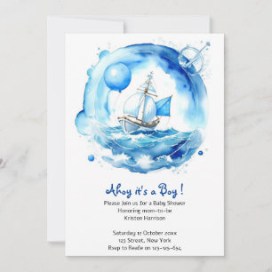 Elegante Nautical Watercolor Boy Baby Shower Einladung