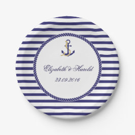 Elegante Nautical Wedding Navy Streifen Pappteller