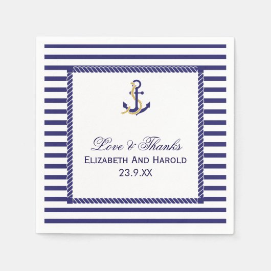 Elegante Nautical Wedding Navy Streifen Serviette (Vorderseite)