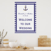 Elegante Nautical Wedding Navy Streifen Willkommen Poster (Küche)