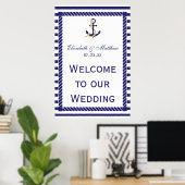 Elegante Nautical Wedding Navy Streifen Willkommen Poster (Heimbüro)