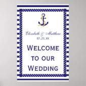 Elegante Nautical Wedding Navy Streifen Willkommen Poster (Vorne)