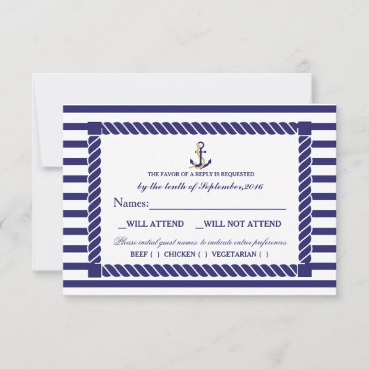 Elegante Nautical Wedding RSVP Card Karte (Vorderseite)