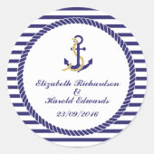Elegante Nautical Wedding Runder Aufkleber (Vorderseite)
