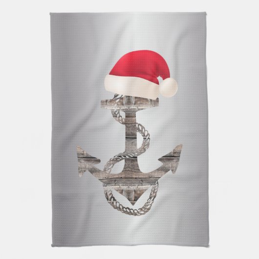 elegante nautische ANCHOR + WEIHNACHTSMANNMÜTZE |  Geschirrtuch (Vertikal)