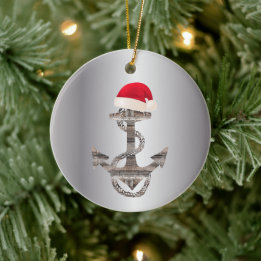 elegante nautische ANCHOR + WEIHNACHTSMANNMÜTZE | Keramik Ornament