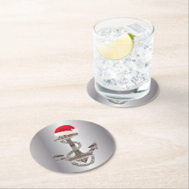 elegante nautische ANCHOR + WEIHNACHTSMANNMÜTZE | Runder Pappuntersetzer