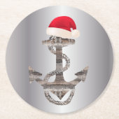 elegante nautische ANCHOR + WEIHNACHTSMANNMÜTZE | Runder Pappuntersetzer (Vorderseite)